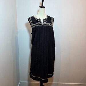 J Jill Women's Embroidered Midi Dress Black Sleeveless 100% Cotton Boho Size XL